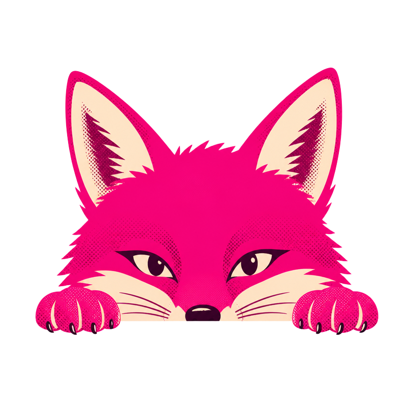 Edge, the FoxEdge magenta fox, peeking over the edge of the panel
